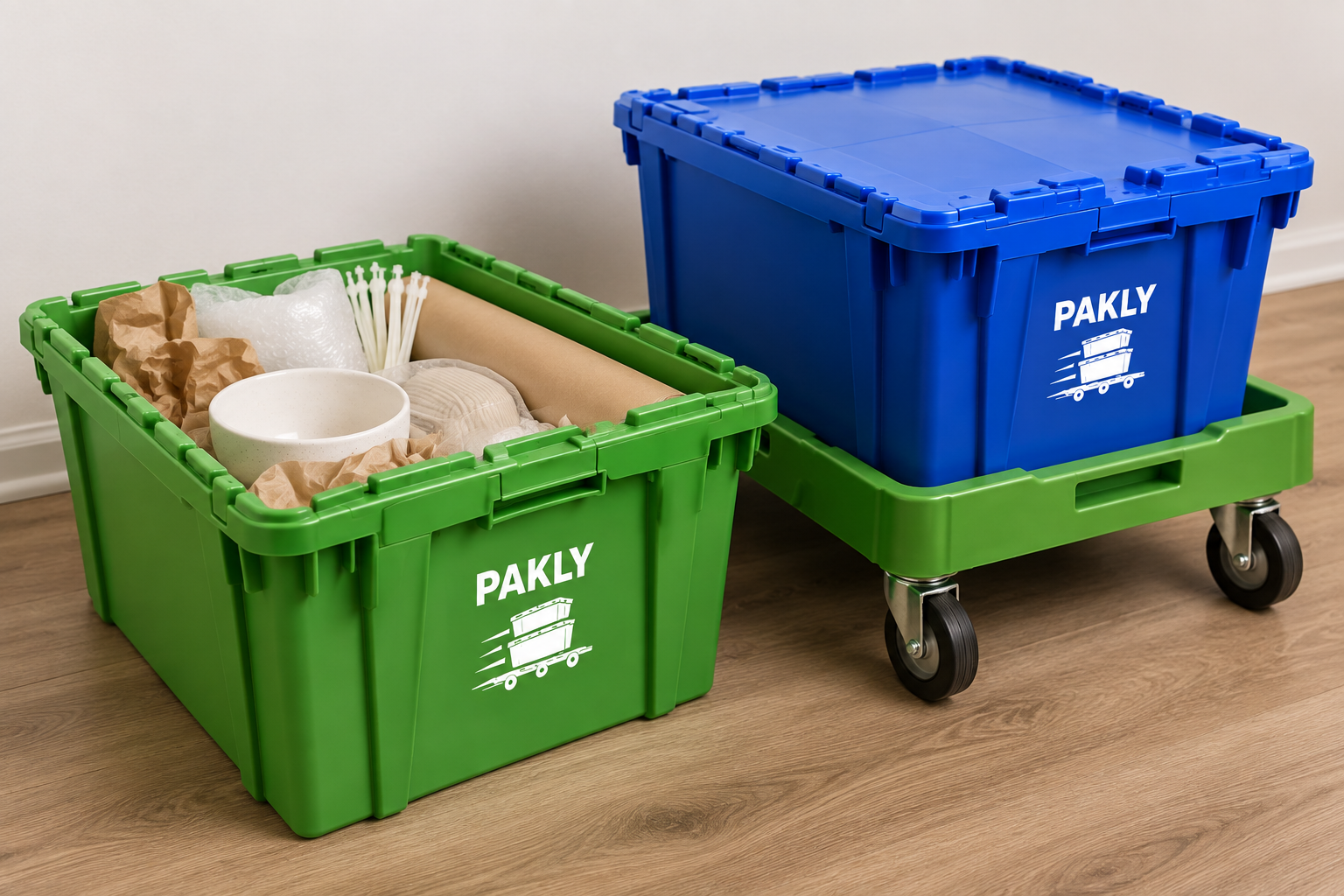 PAKLY packing professional carefully packing dishes into reusable bins